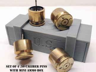 Set of four 50 caliber pins with miniature ammo box