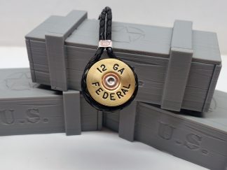 Brass Federal 12 Gauge Casing and Bolo Cord Necklace with mini ammo box
