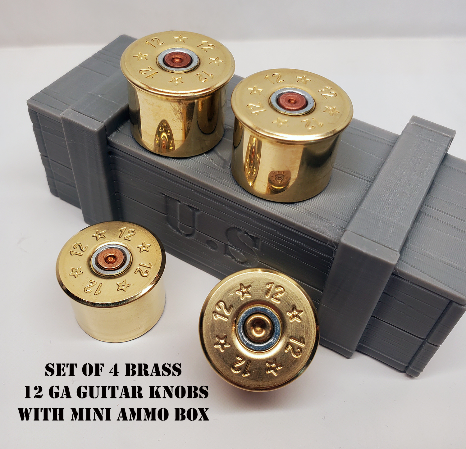 Upcycled 12 Gauge Shotgun Brass Guitar Knobs for Split Shaft Pot Stems - Image 6