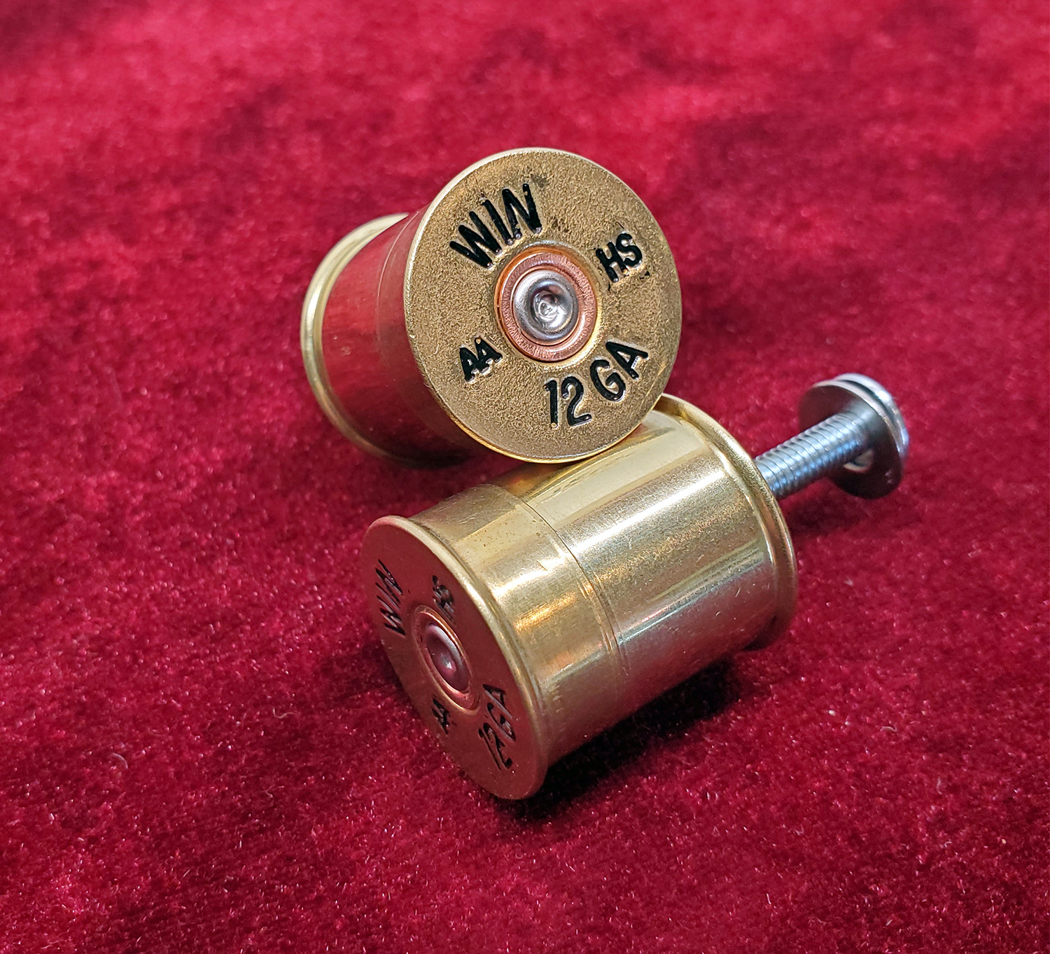 Pair of Rustic Drawer Pulls or Cabinet Door Knobs Made with 12 Gauge Shot Gun Shell